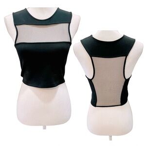 Anthropologie Black Mesh Panel Crop Top Small
